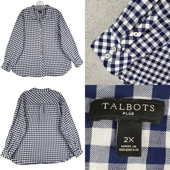 Talbots Tops - Talbots Shirt Blue Plaid Button Down Long Sleeve Women's Plus Size 2X